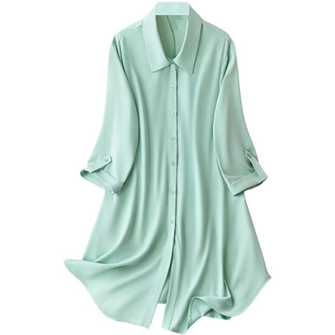 Leriya Fashion Western Dress || Rayon Solid Button Front Shirt Dress for Women || Roll Tab Sleeve & Collared Neck Flared Dress || Office || Summer Short Dresses for Women. (X-Large, Pista)