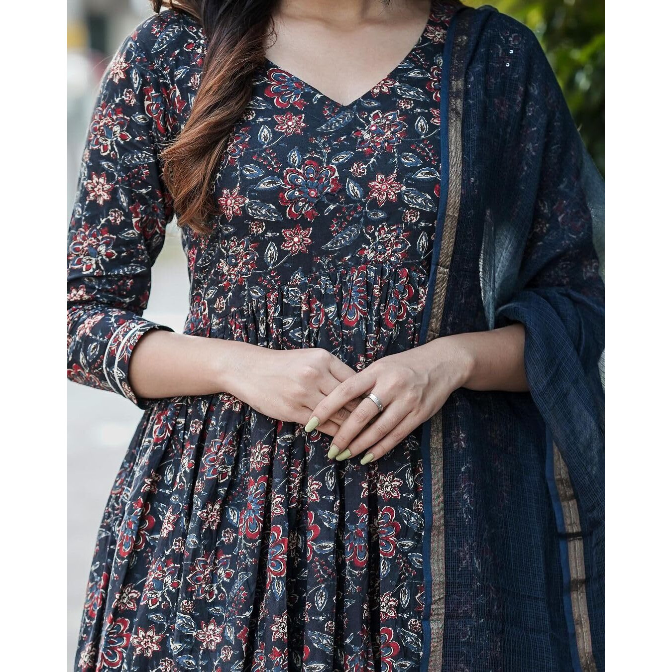KLOSIA Women Kurta and Pant Set with Dupatta (in, Alpha, 2XL, Blue)