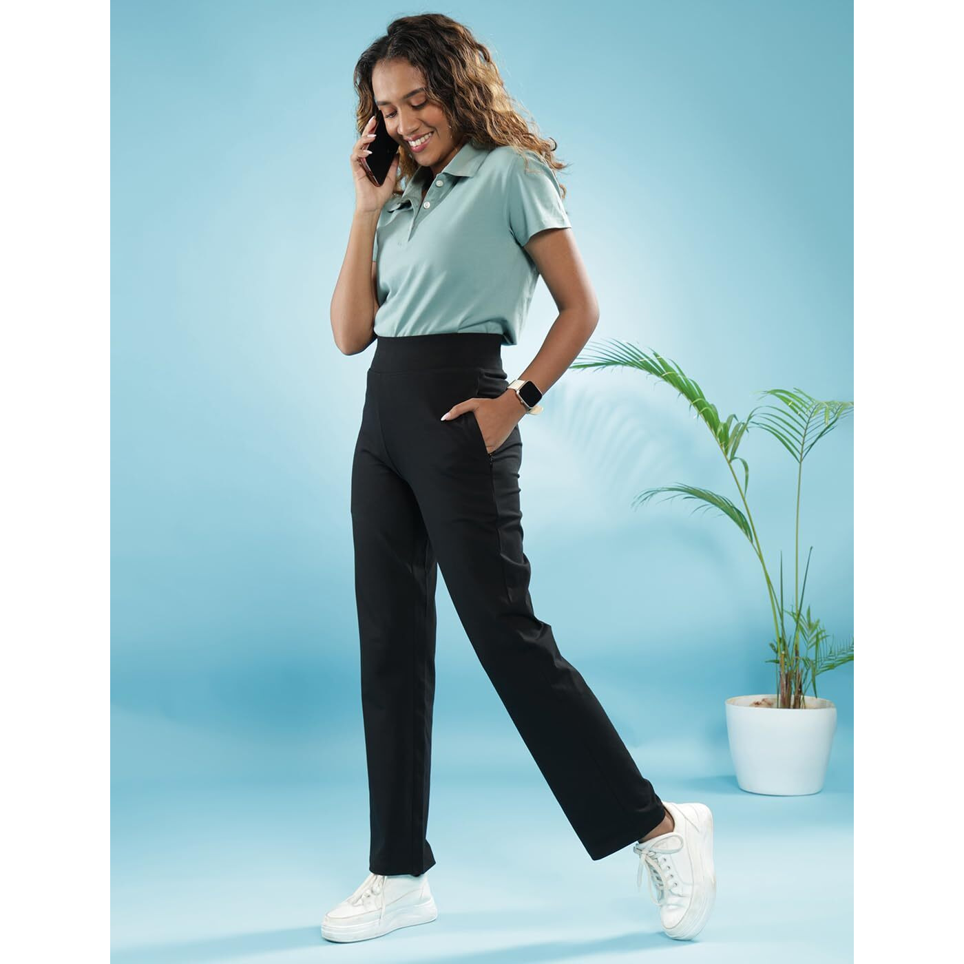 BlissClub Women AM PM Cotton Straight Pants | Wide Waistband | High Rise | Drawstring | 2 Pockets