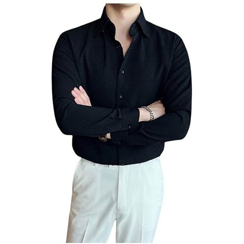 GRECIILOOKS Mens Casual Polycotton Regular Fit Shirt (Black, X-Large)