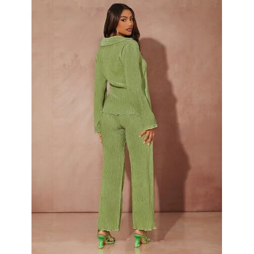 GRECIILOOKS Poly Cotton Casual Standard Length Stylish | Textured Travel for Full Sleeve Women Co-ord Set (GL-W1912&TR941_Lime Green_M)