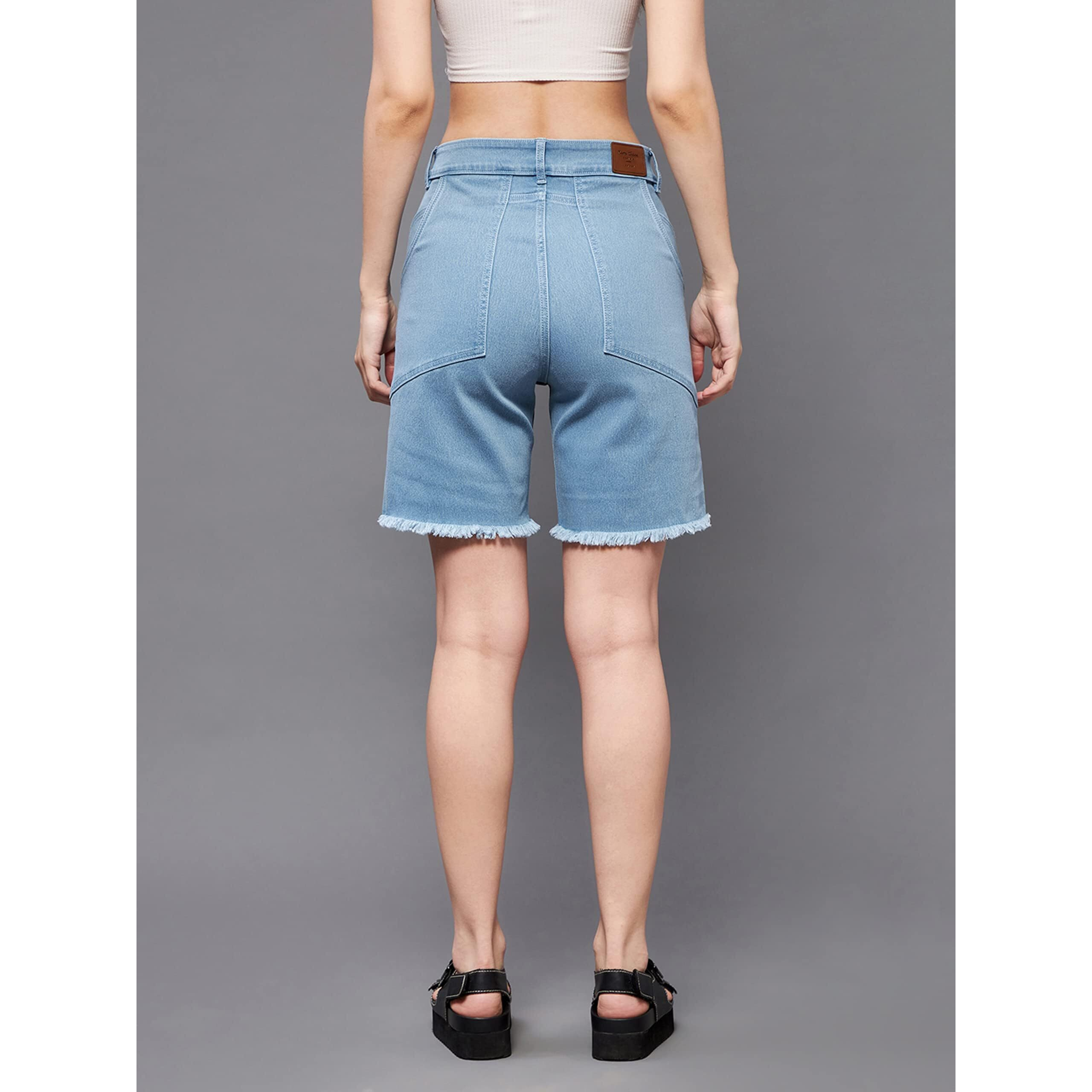 Miss Chase Women's Light Blue Regular High Rise Clean Look Above Knee Stretchable Denim Shorts (MCSS22DEN09-05-158-34, Light Blue, 34)