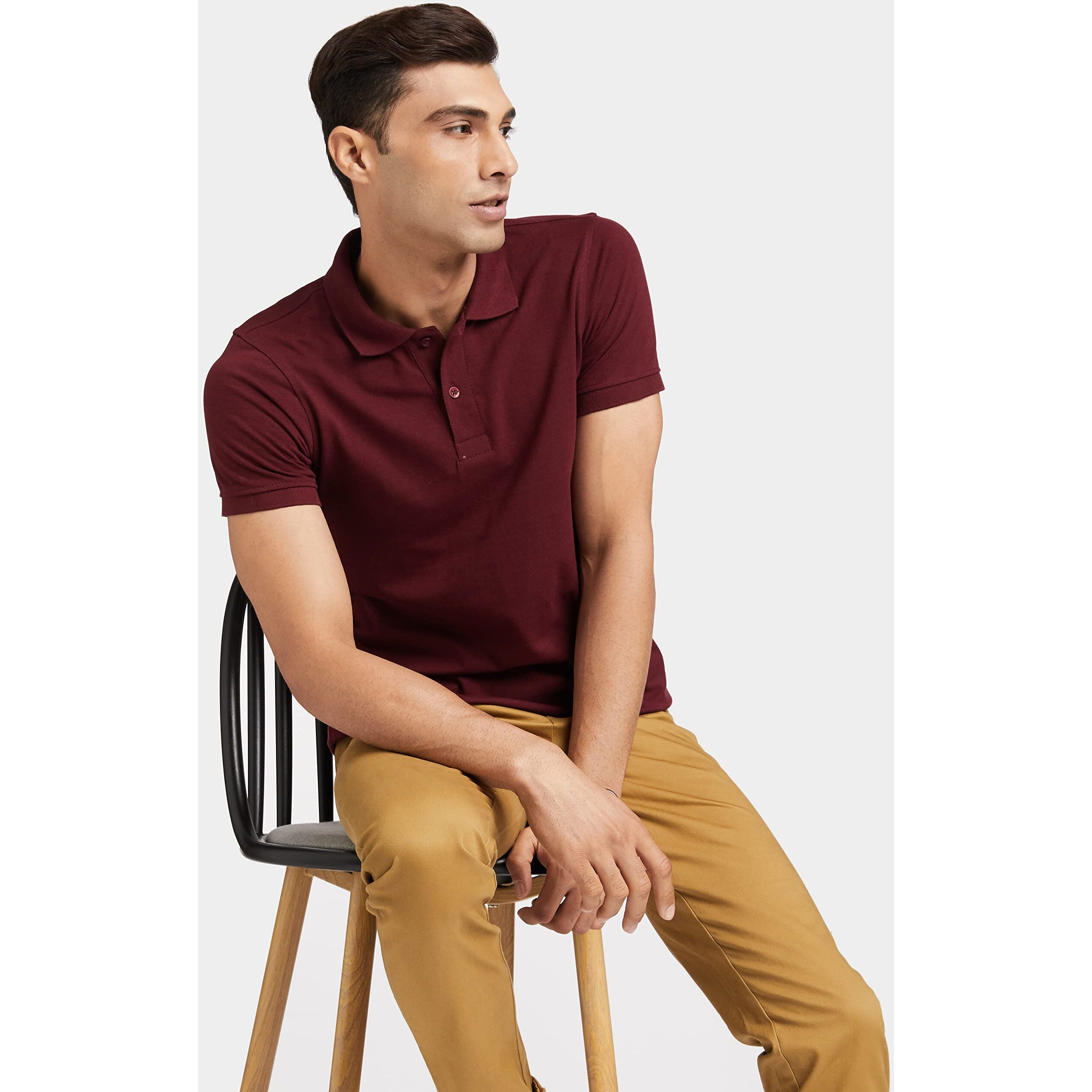 Amazon Brand - Symbol Men's Solid Cotton Rich Polo T Shirt | Collar Tshirts | Half Sleeves | Plain-Regular Fit (Pomegranate_2XL) (Available in Plus Size)