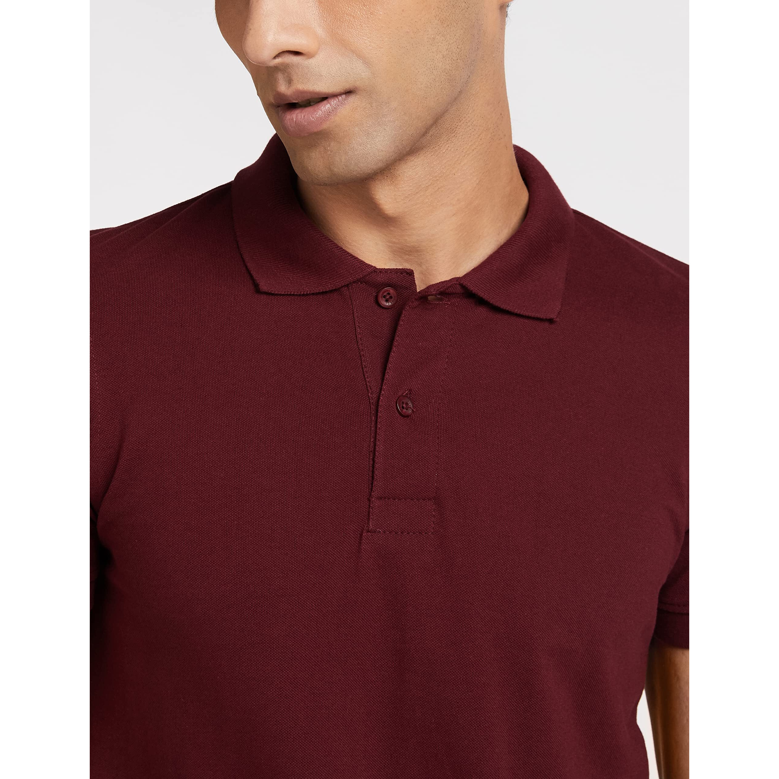 Amazon Brand - Symbol Men's Solid Cotton Rich Polo T Shirt | Collar Tshirts | Half Sleeves | Plain-Regular Fit (Pomegranate_2XL) (Available in Plus Size)