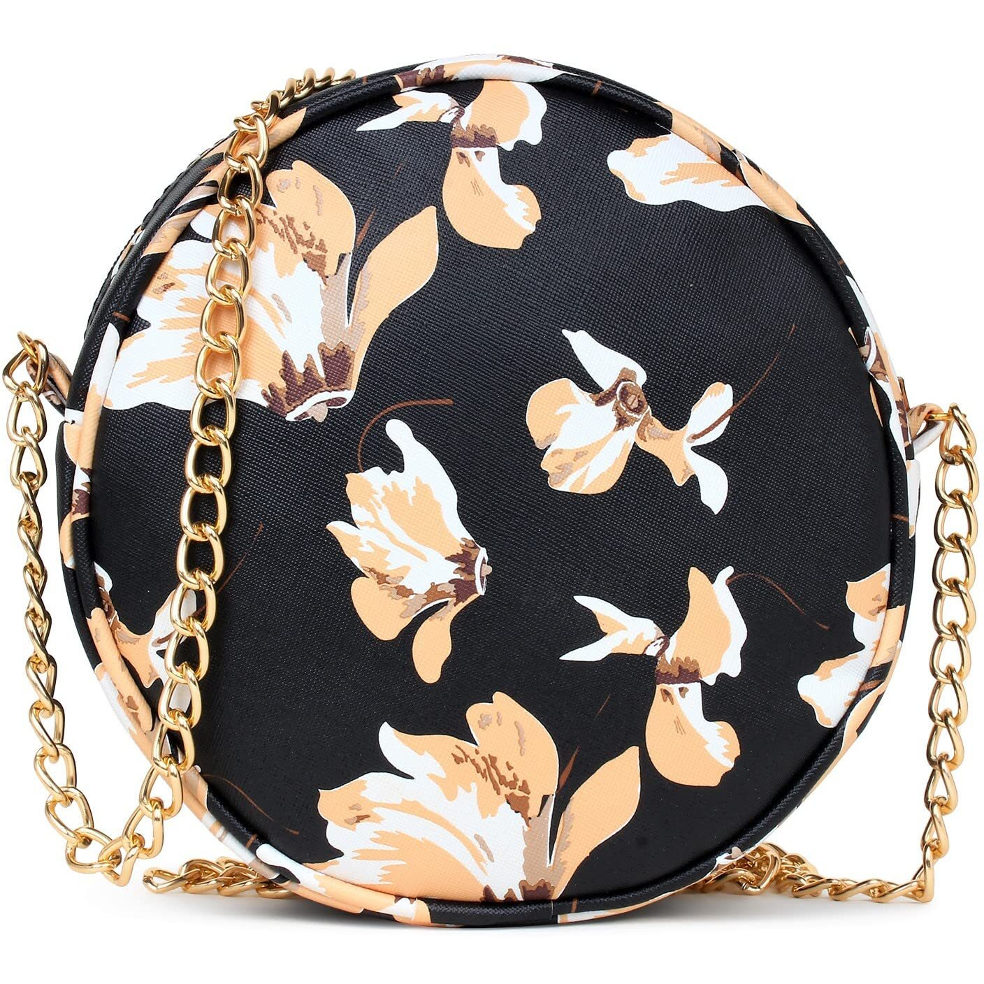 ADISA Women Girls Floral Print Round Sling Bag (Yellow)