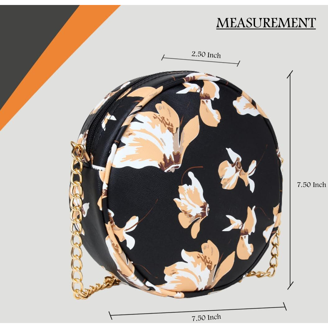 ADISA Women Girls Floral Print Round Sling Bag (Yellow)