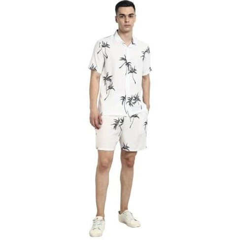 DHRUVI TRENDZ Mens Rayon Co-Ord Set Regular Fit Relaxed Night Dress (Dt-Ms-6100&Sh172_White_2XL)