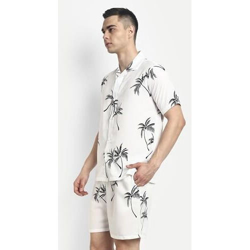 DHRUVI TRENDZ Mens Rayon Co-Ord Set Regular Fit Relaxed Night Dress (Dt-Ms-6100&Sh172_White_2XL)