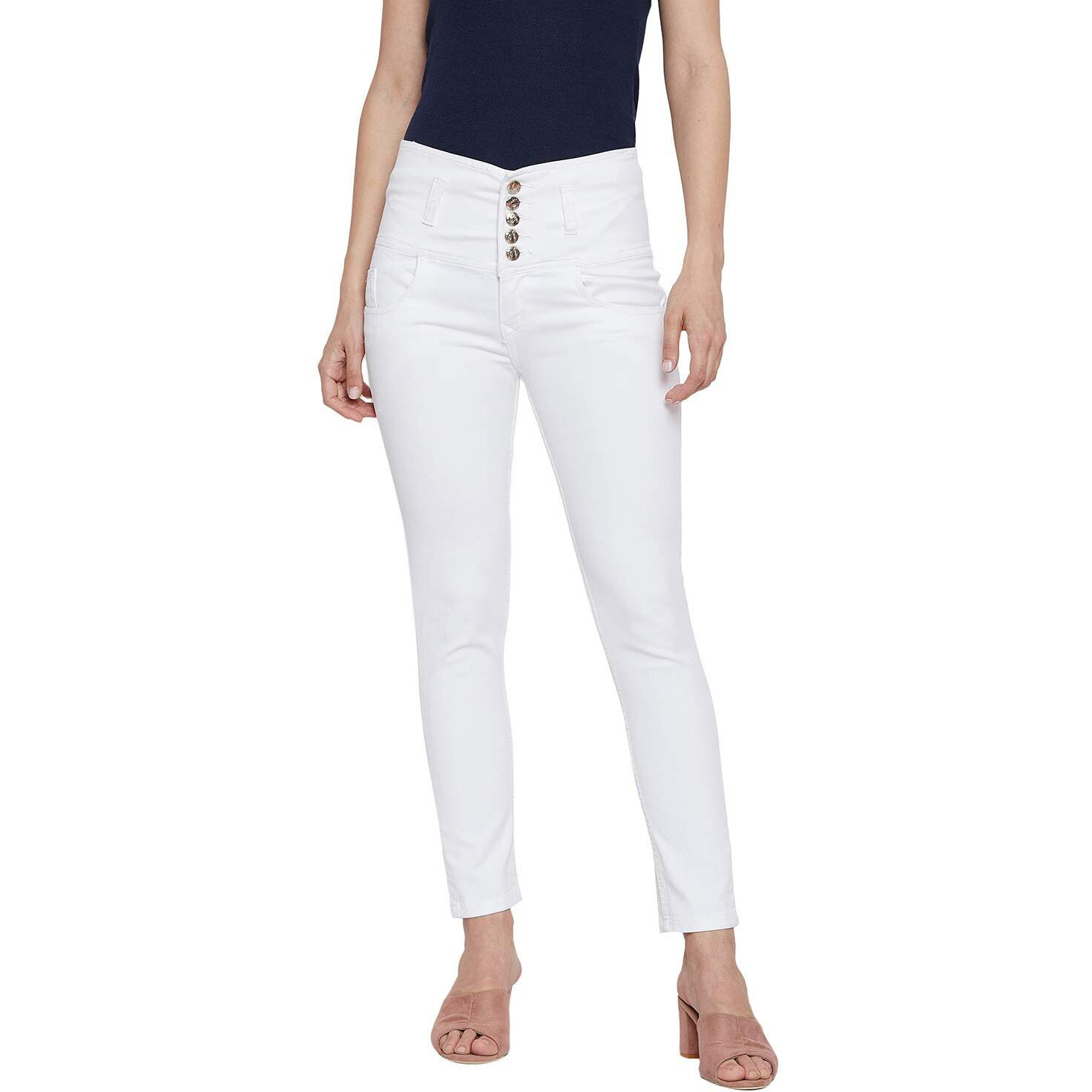 Nifty Women's Denim Stretchable High Waist Jeans (1236, White, 36)