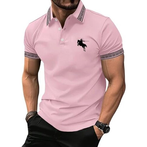 Lymio Men Regular Fit T-Shirt || T-Shirt for Men || Polo T Shirt || T-Shirt (Polo-37-Pink-L)