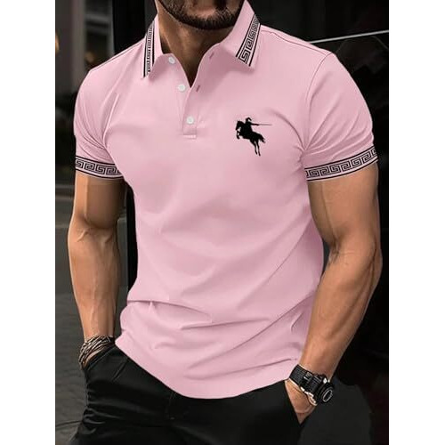 Lymio Men Regular Fit T-Shirt || T-Shirt for Men || Polo T Shirt || T-Shirt (Polo-37-Pink-L)