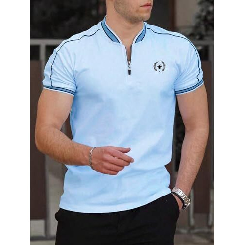 Lymio Men T-Shirt || T-Shirt for Men || Polo T Shirt || T-Shirt (polo-30-33) (L, Sky Blue)