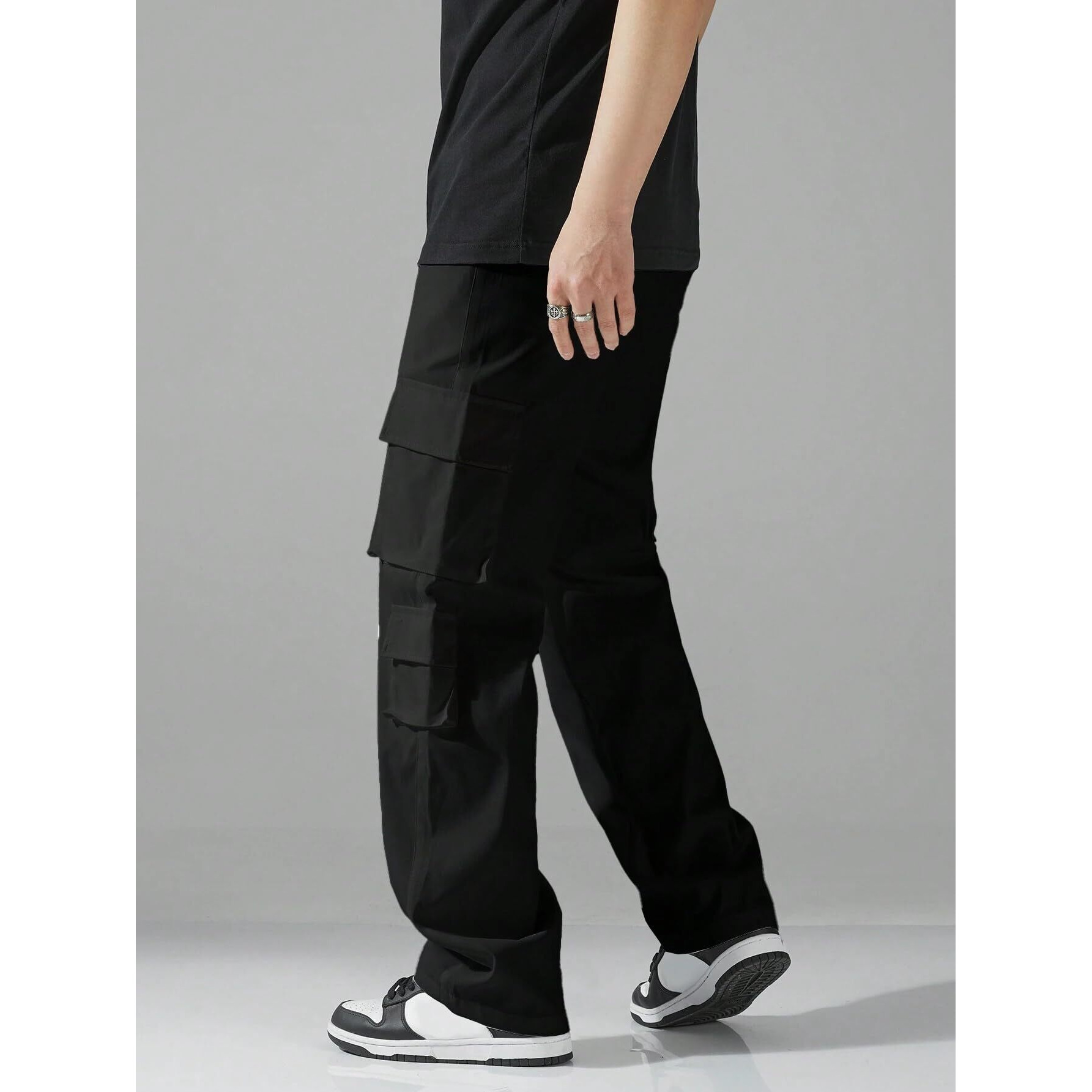 IndoPrimo Men Cargo || Men Cargo Pants || Men Cargo Pants Cotton || Cargos for Men || Men Cargo Trouser (in, Alpha, 2XL, Regular, Black)