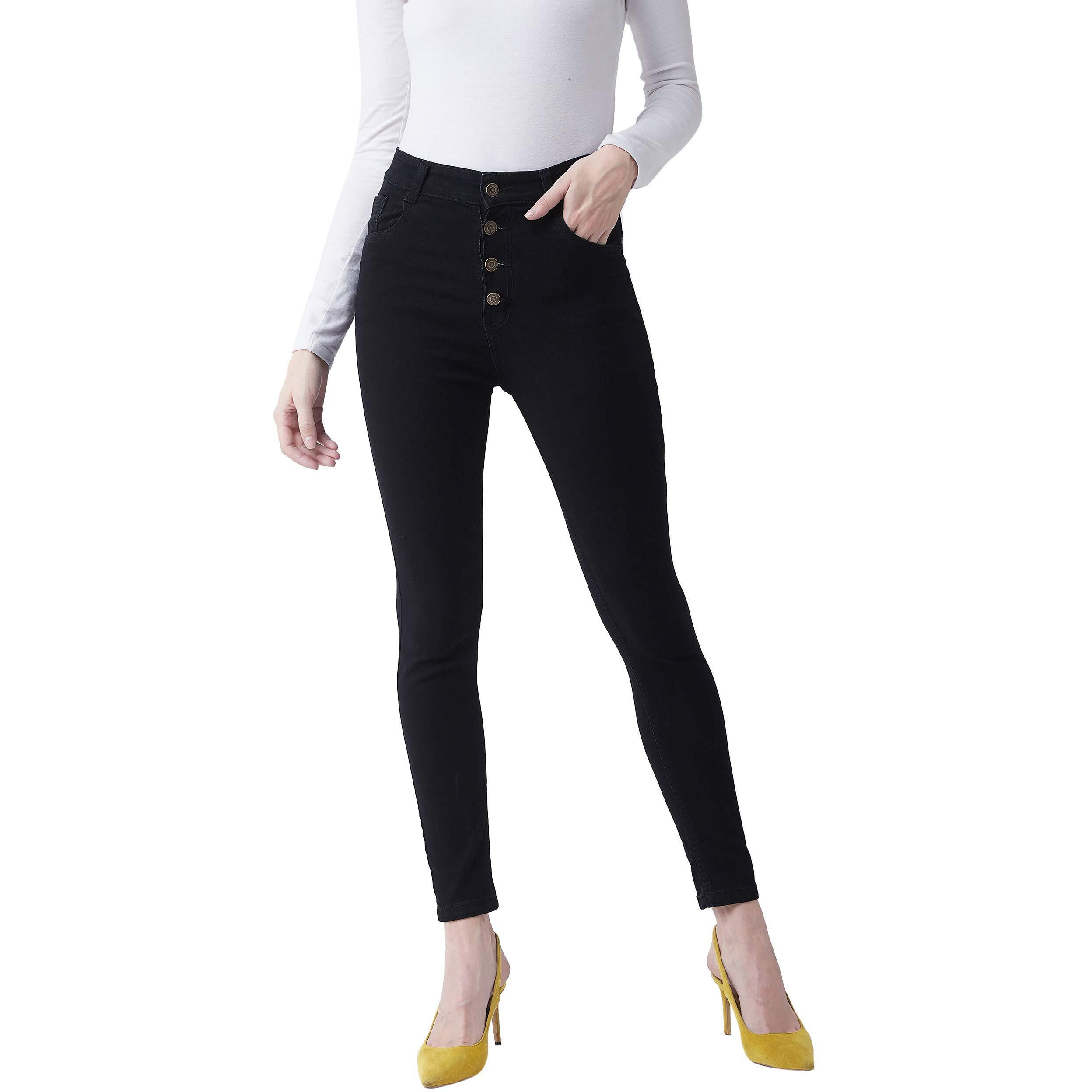 Miss Chase Women's Black Skinny Fit High Rise Clean Look Regular Length Stretchable Denim Jeans (32)