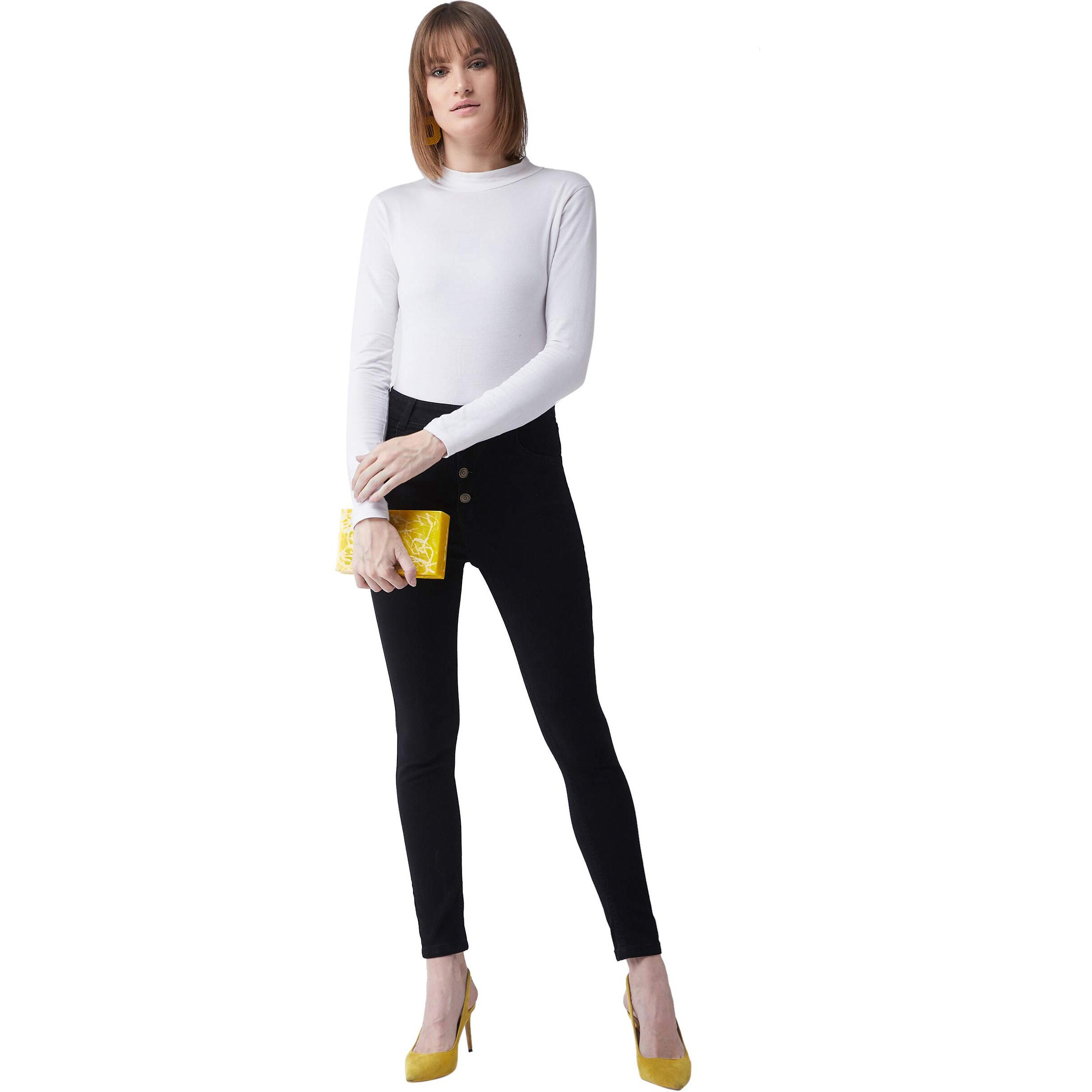 Miss Chase Women's Black Skinny Fit High Rise Clean Look Regular Length Stretchable Denim Jeans (32)