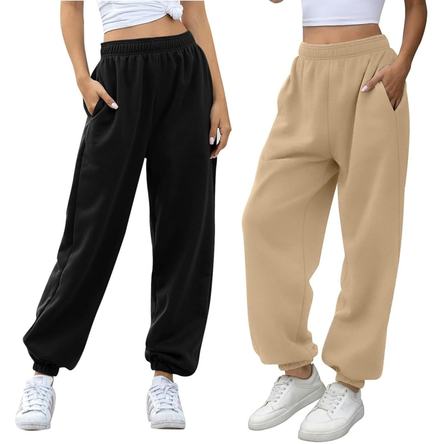 Q - RIOUS Women's Jogger Style Trouser Black Beige