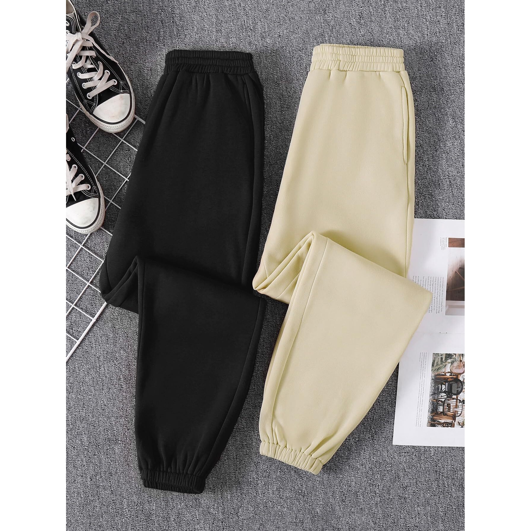 Q - RIOUS Women's Jogger Style Trouser Black Beige
