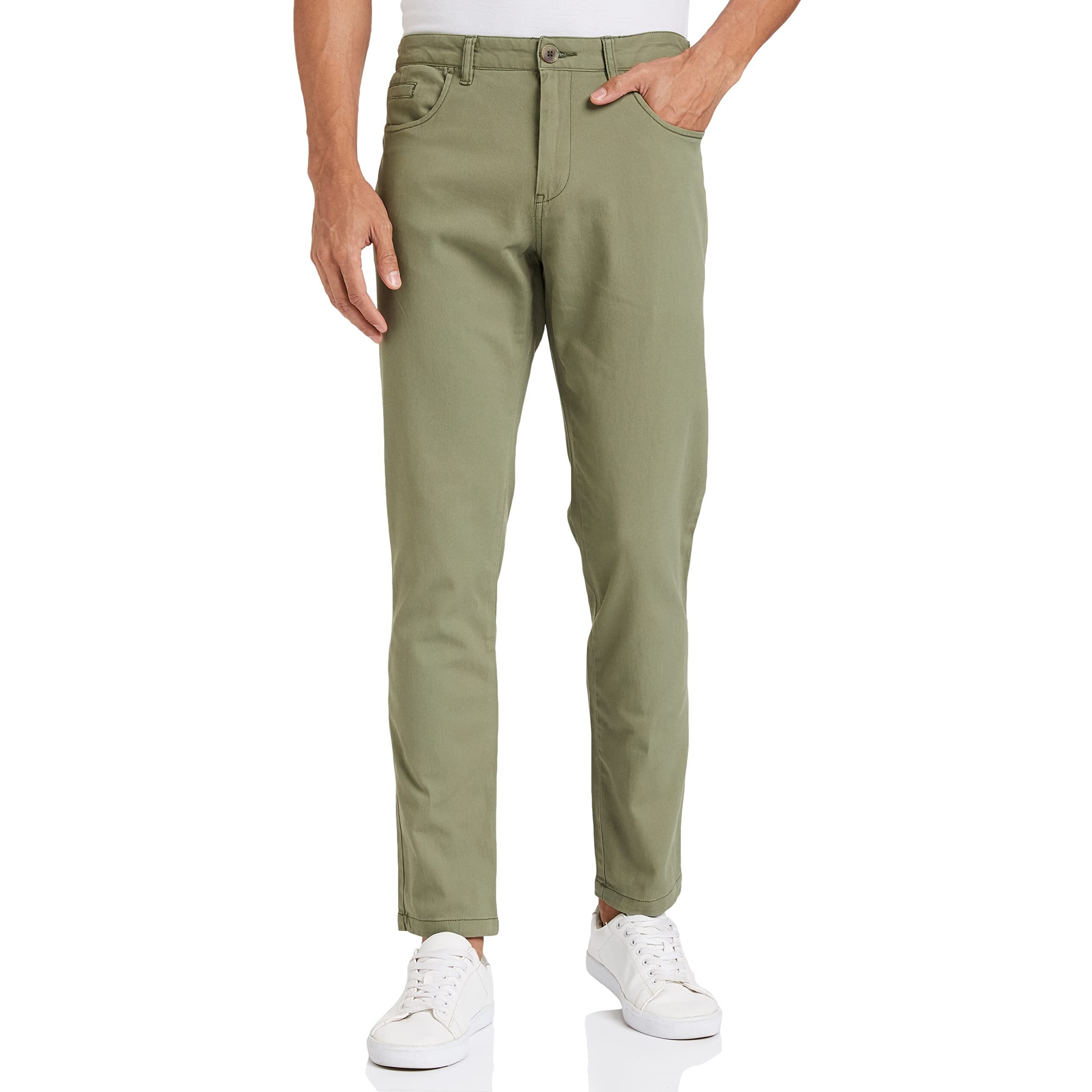 Amazon Brand - Symbol Men's Stretchable Casual Pants | Scoop Pocket Chinos | Trousers (Slim Fit) (Light Olive_34)