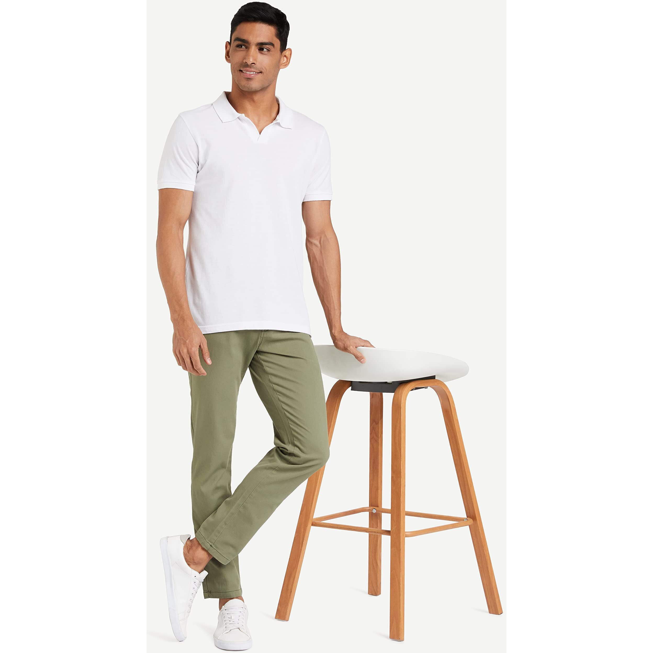Amazon Brand - Symbol Men's Stretchable Casual Pants | Scoop Pocket Chinos | Trousers (Slim Fit) (Light Olive_34)