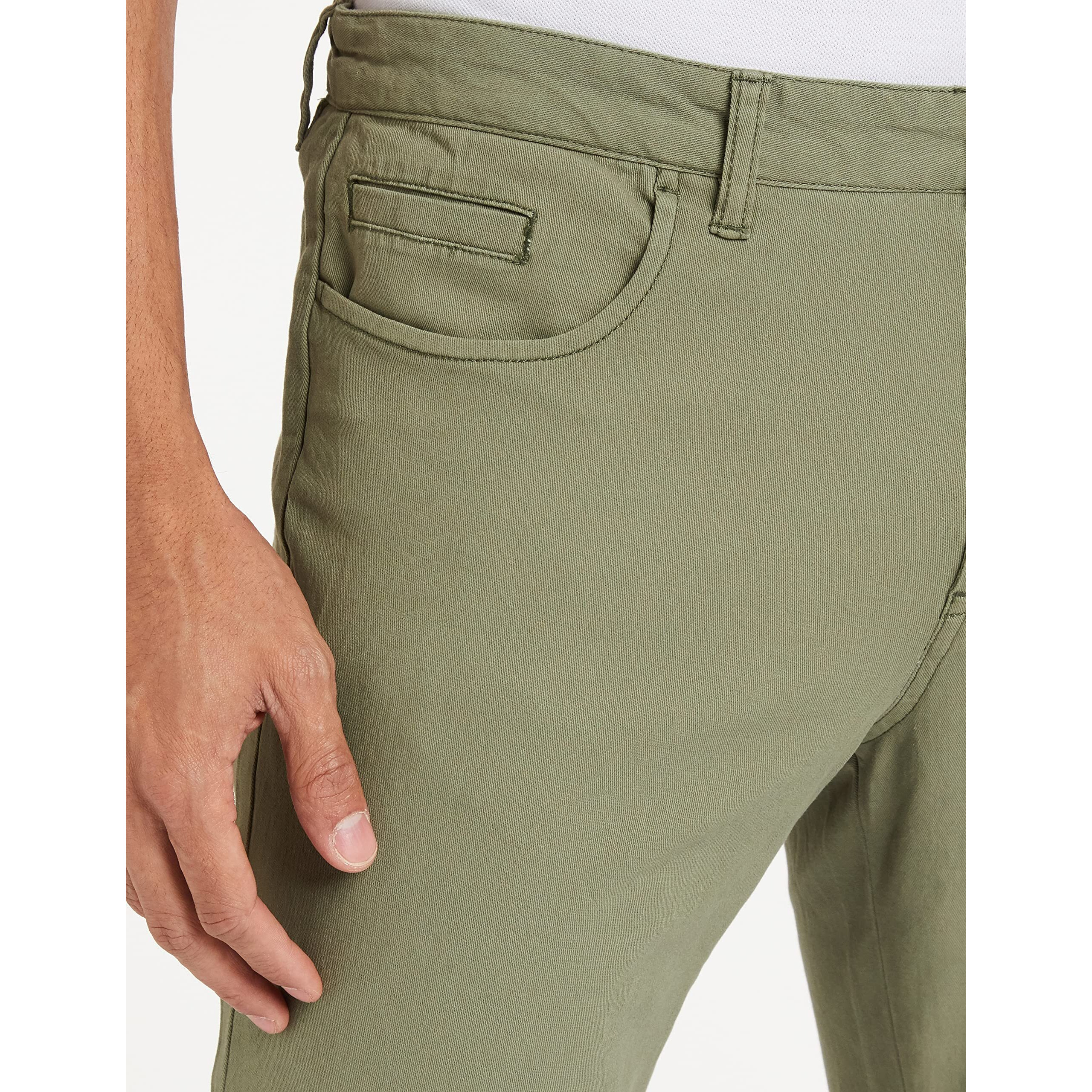 Amazon Brand - Symbol Men's Stretchable Casual Pants | Scoop Pocket Chinos | Trousers (Slim Fit) (Light Olive_34)