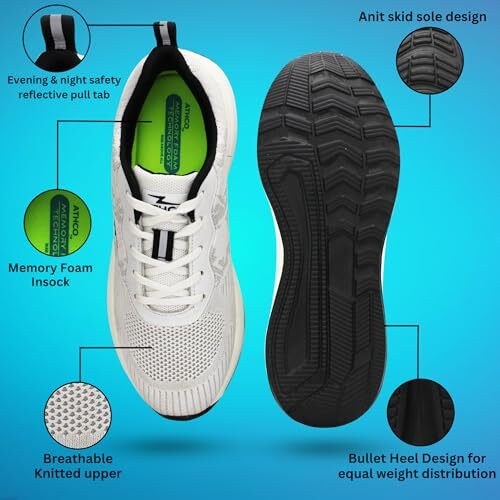 ATHCO Men's Houston White Running Shoes_10 UK (ATHST-2)