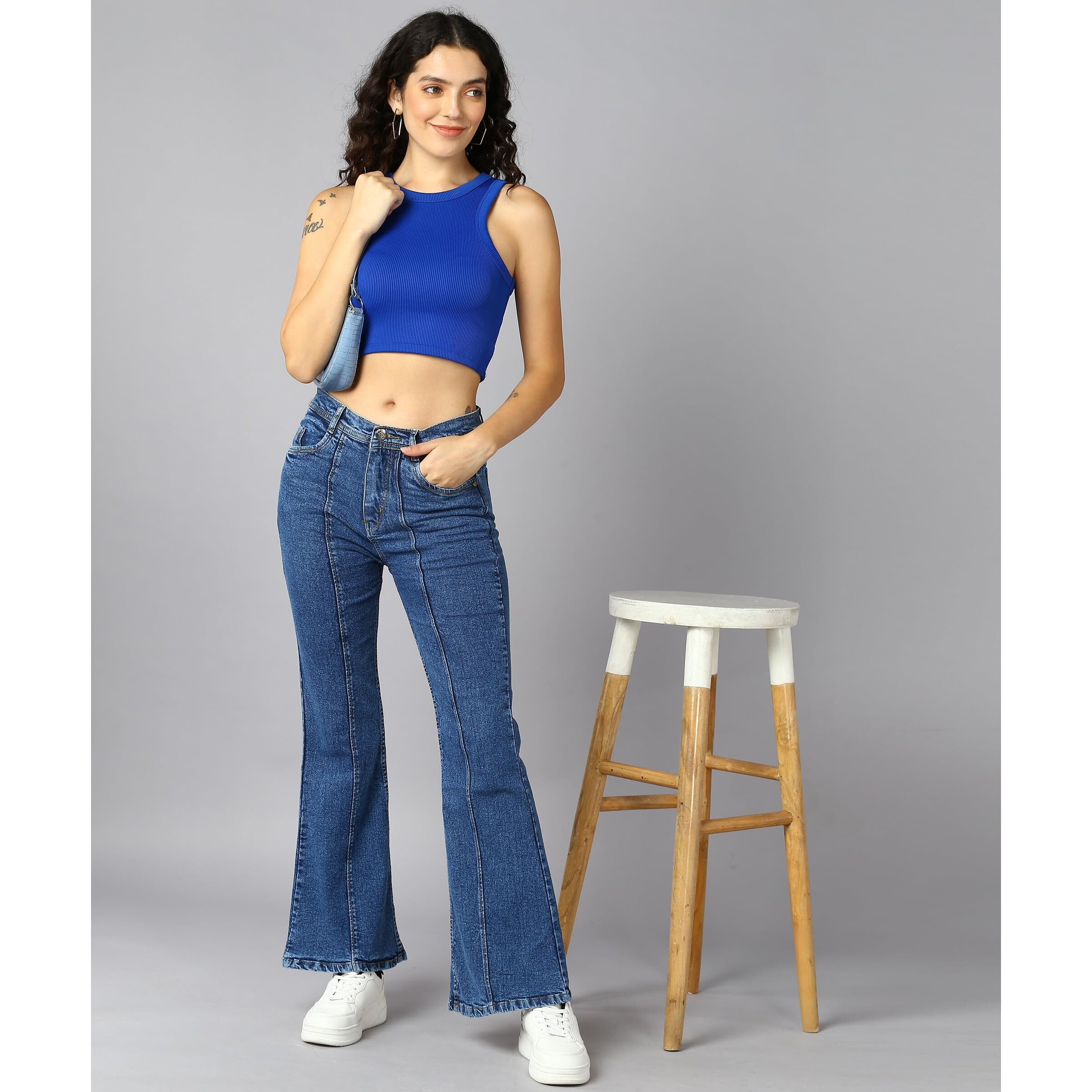 Nifty Women's Denim Wide Leg Jeans (Jean_1452_BTA_34_Medium_Blue_34)