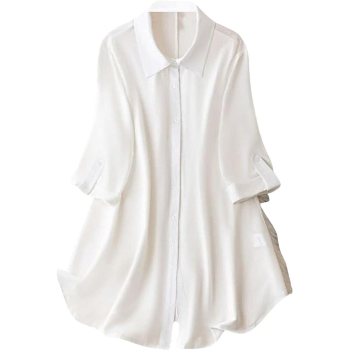 Leriya Fashion Western Dress || Rayon Solid Button Front Shirt Dress for Women || Roll Tab Sleeve & Collared Neck Flared Dress || Office || Summer Short Dresses for Women. (Large, White)