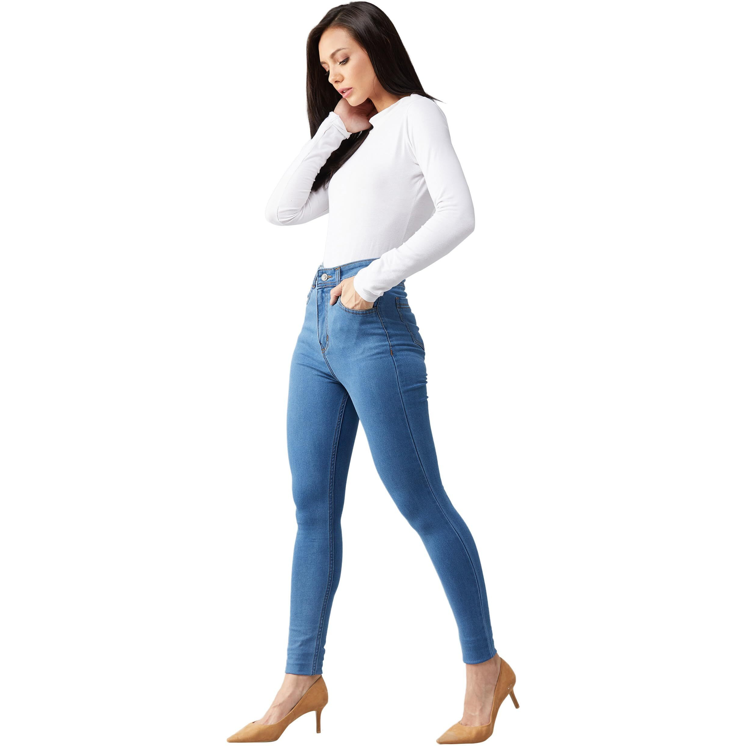 Miss Chase Women's Blue Skinny High Rise Distressed Regular Length Denim Jeans (MCAW18DEN02-76-115-32, Blue, 32)