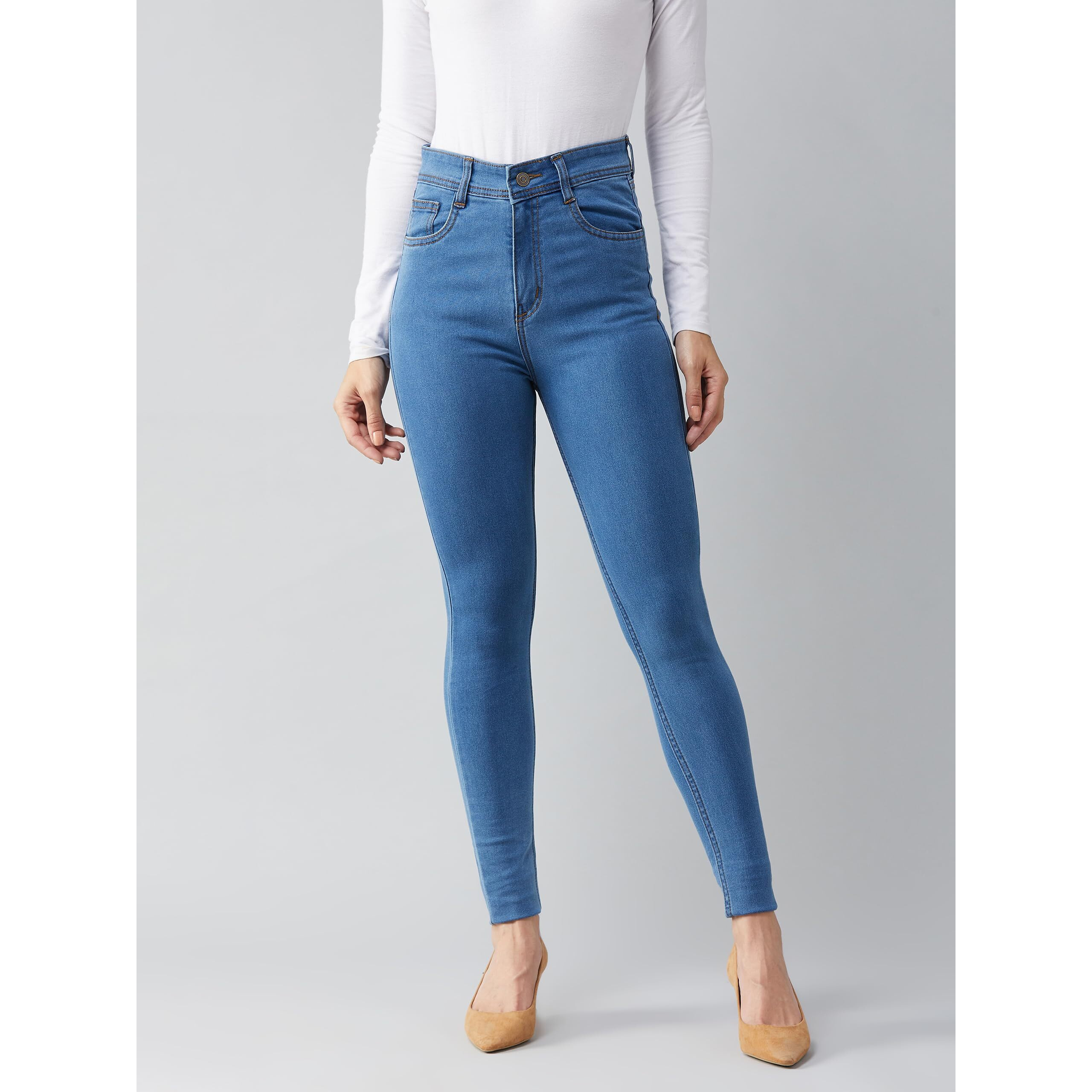 Miss Chase Women's Blue Skinny High Rise Distressed Regular Length Denim Jeans (MCAW18DEN02-76-115-32, Blue, 32)