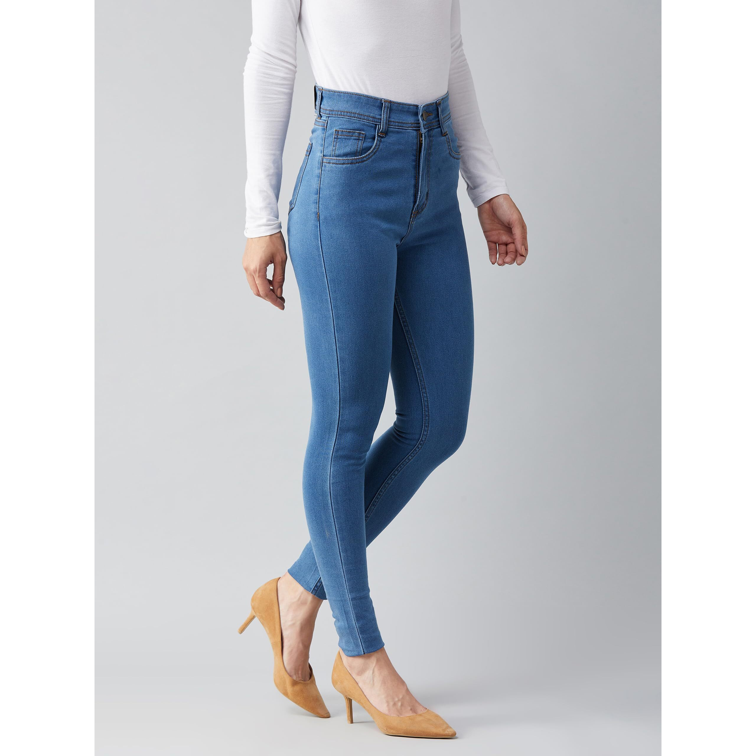 Miss Chase Women's Blue Skinny High Rise Distressed Regular Length Denim Jeans (MCAW18DEN02-76-115-32, Blue, 32)