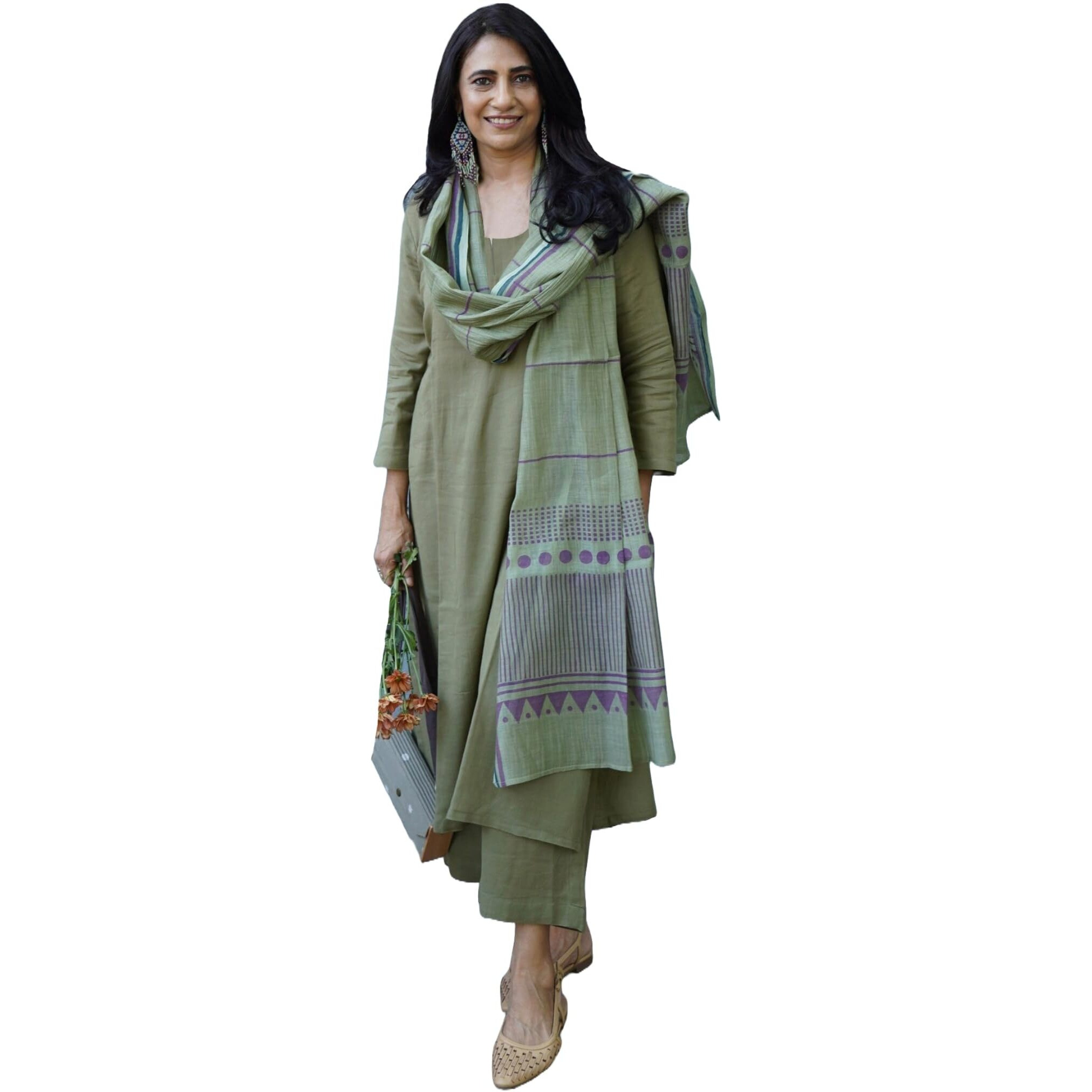ANNI DESIGNER Women's Rayon Blend Floral Straight Kurta with Pant & Dupatta (Raja Saab Purple-VKS01_2880_Green_Small)