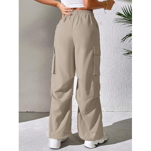 GRECIILOOKS Cotton Solid Side Pockets Parachute Cargo Baggy Pant for Women (in, Alpha, 2XL, Regular, Cream)