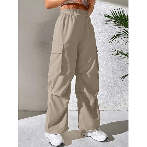 GRECIILOOKS Cotton Solid Side Pockets Parachute Cargo Baggy Pant for Women (in, Alpha, 2XL, Regular, Cream)