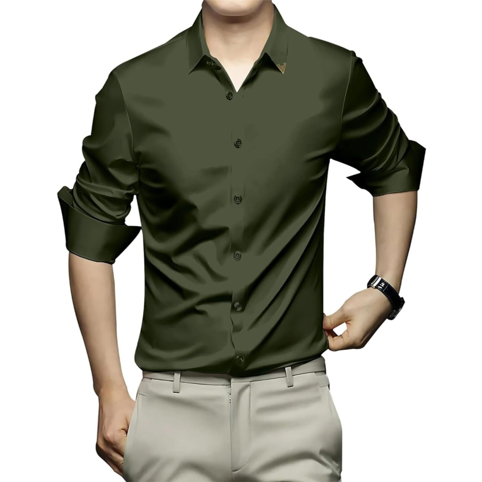 DEELMO Men's Stylish Solid Satin Casual Shirt for Men Full Sleeves| Poly Satin Silk Shirt