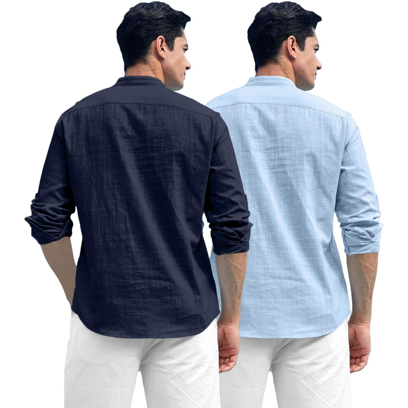Zombom Combo of Men's Solid Cotton Blend Full Sleeve Straight Kurta Shirt (Pack of 2)