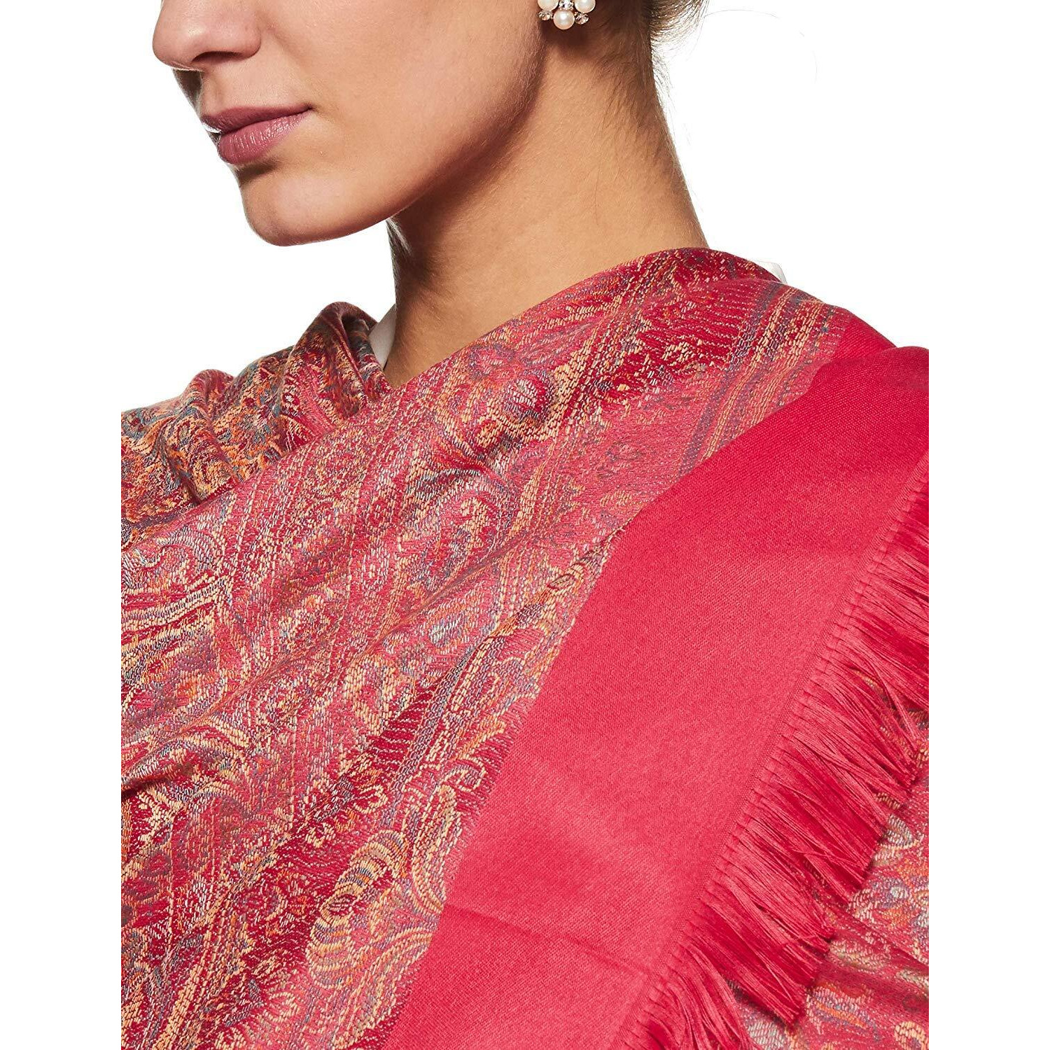 Weavers Villa - Women's Faux Pashmina Silk Paisley Design Pink Shawls, Stoles (Pink Paisley), 100cm X 200cm