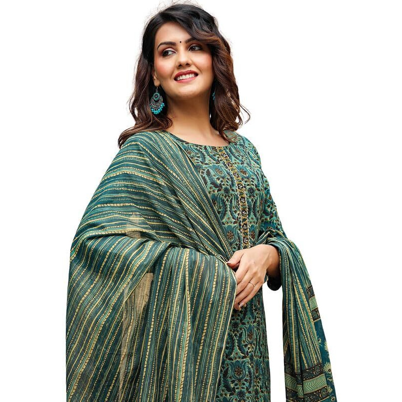 Vaamsi Women's Printed Kurta Pant Dupatta Set (VKSKD1171_3XL_Green)