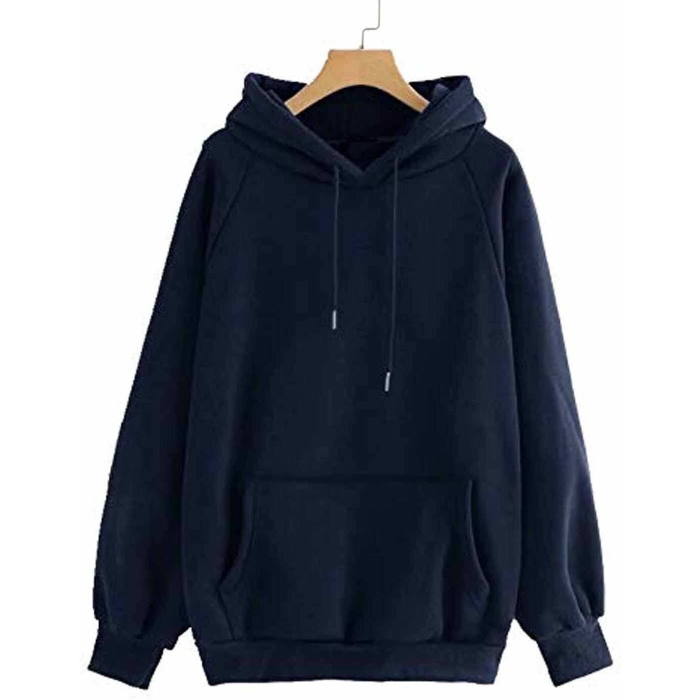 JUNEBERRY Women's Regular Fleece Hooded Sweatshirt (Jb_W02_Navy_L_Navy_L)
