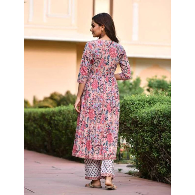 Pinkmint Abstract Printed Anarkali Kurta & Stright Kurta with Fancy Dupatta Set for Women Pink