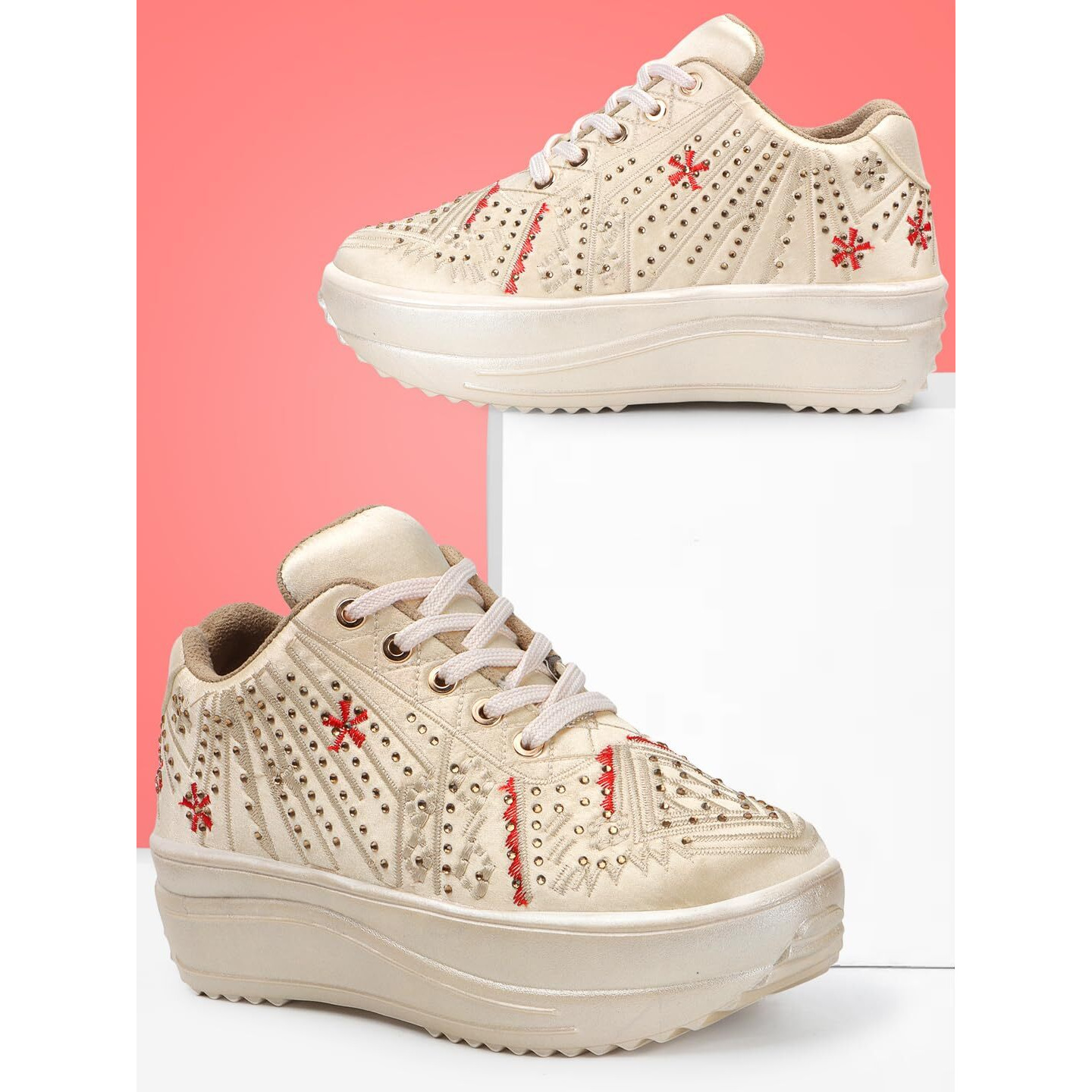 Vendoz Women Wedding Party Golden Sneakers