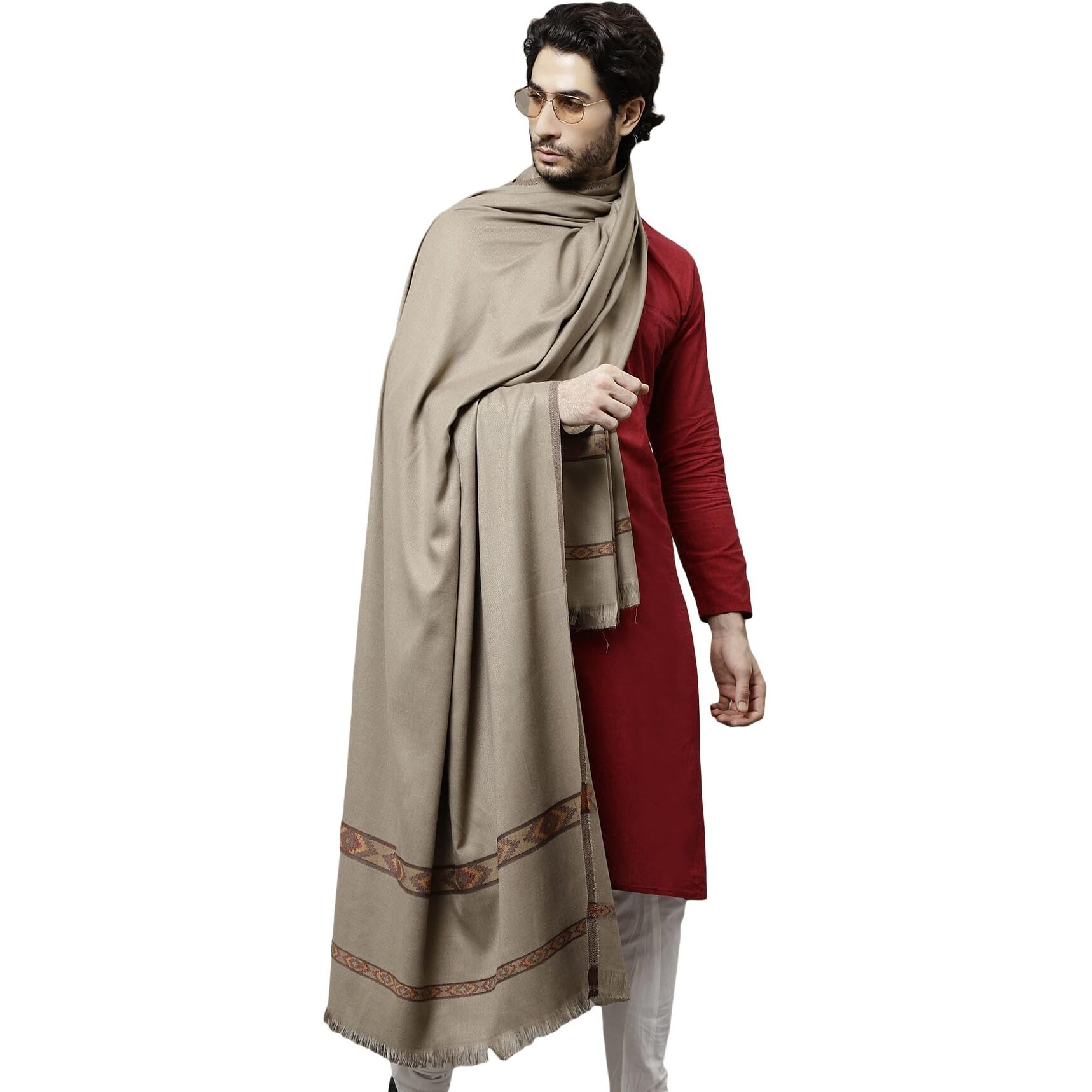 Weavers Villa Men's Kullu Design Wool Blend Lohi/Shawl, 120cm x 240cm