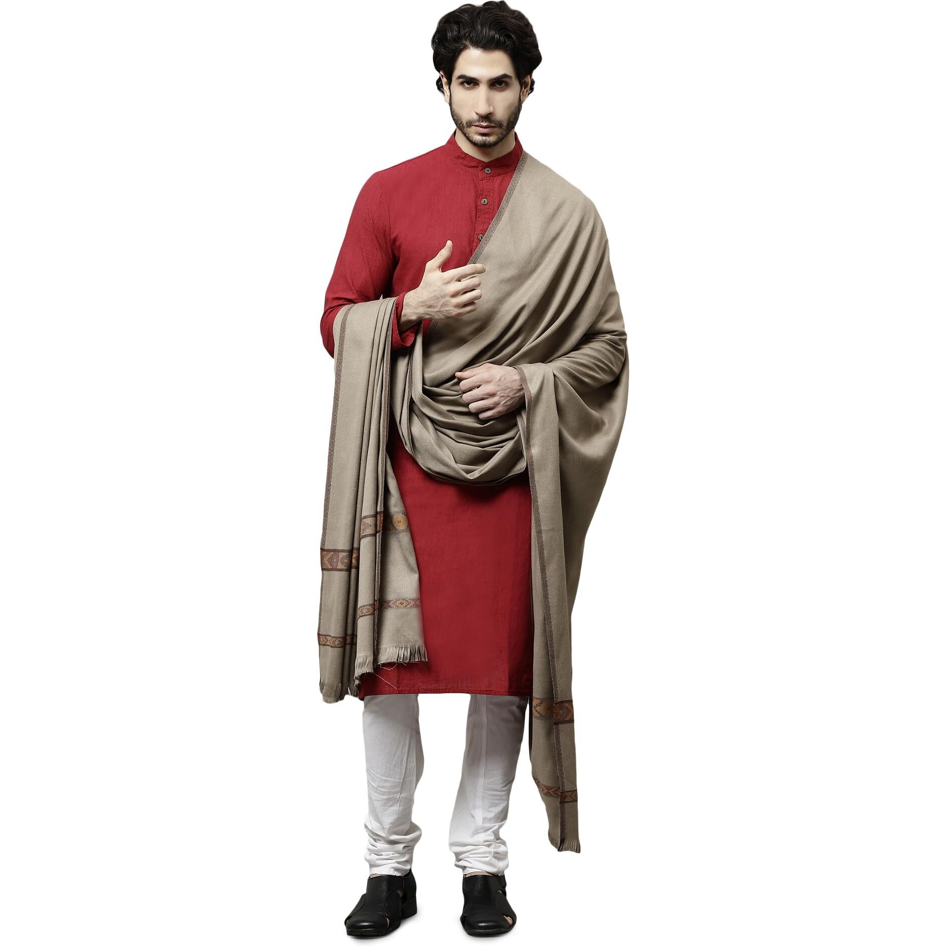 Weavers Villa Men's Kullu Design Wool Blend Lohi/Shawl, 120cm x 240cm