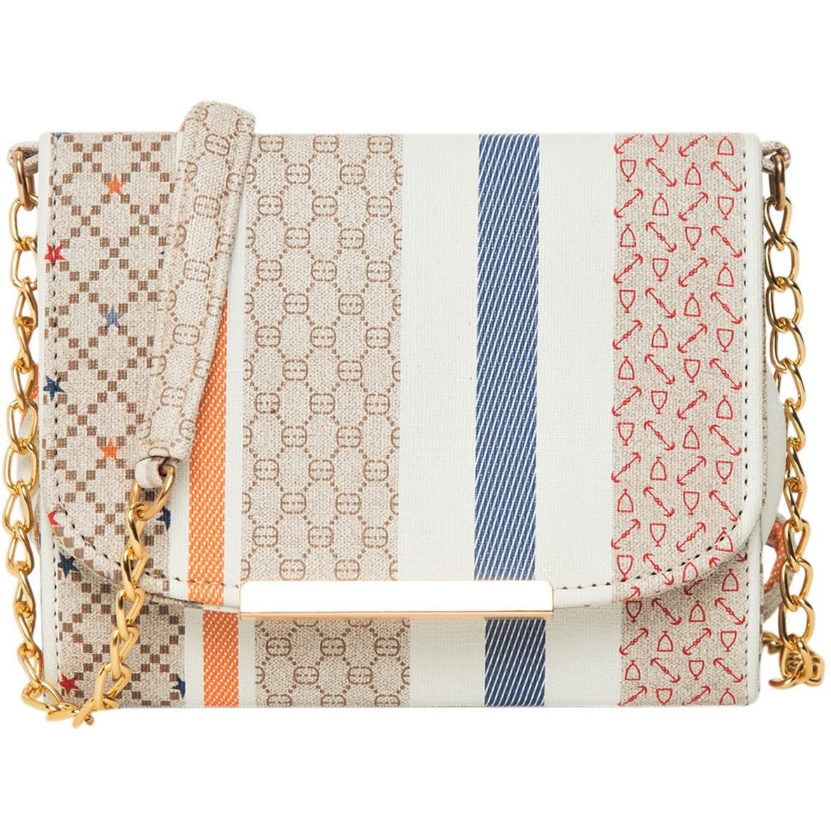 ADISA Women Girls Stripes Cross Body Sling Bag (SL5100-ORA_Orange)