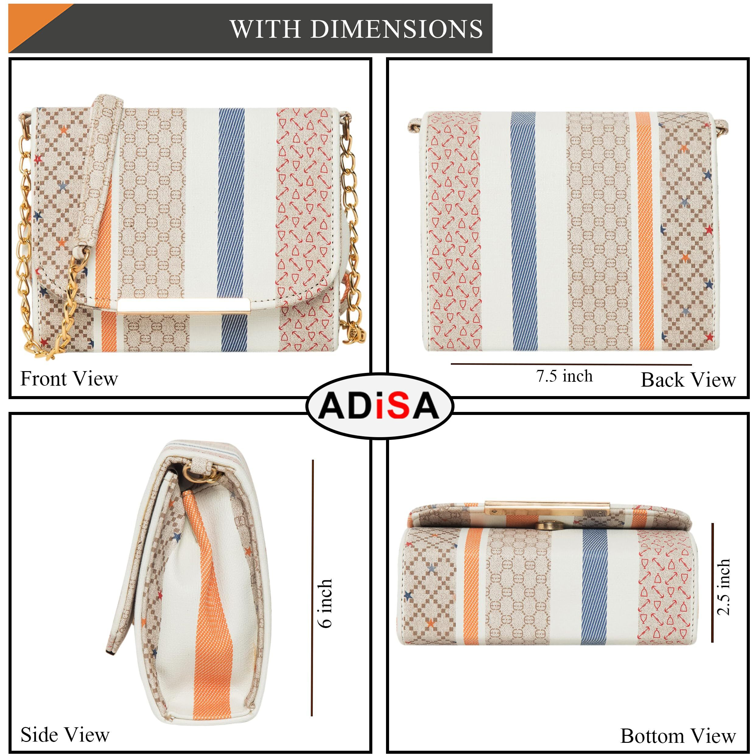 ADISA Women Girls Stripes Cross Body Sling Bag (SL5100-ORA_Orange)