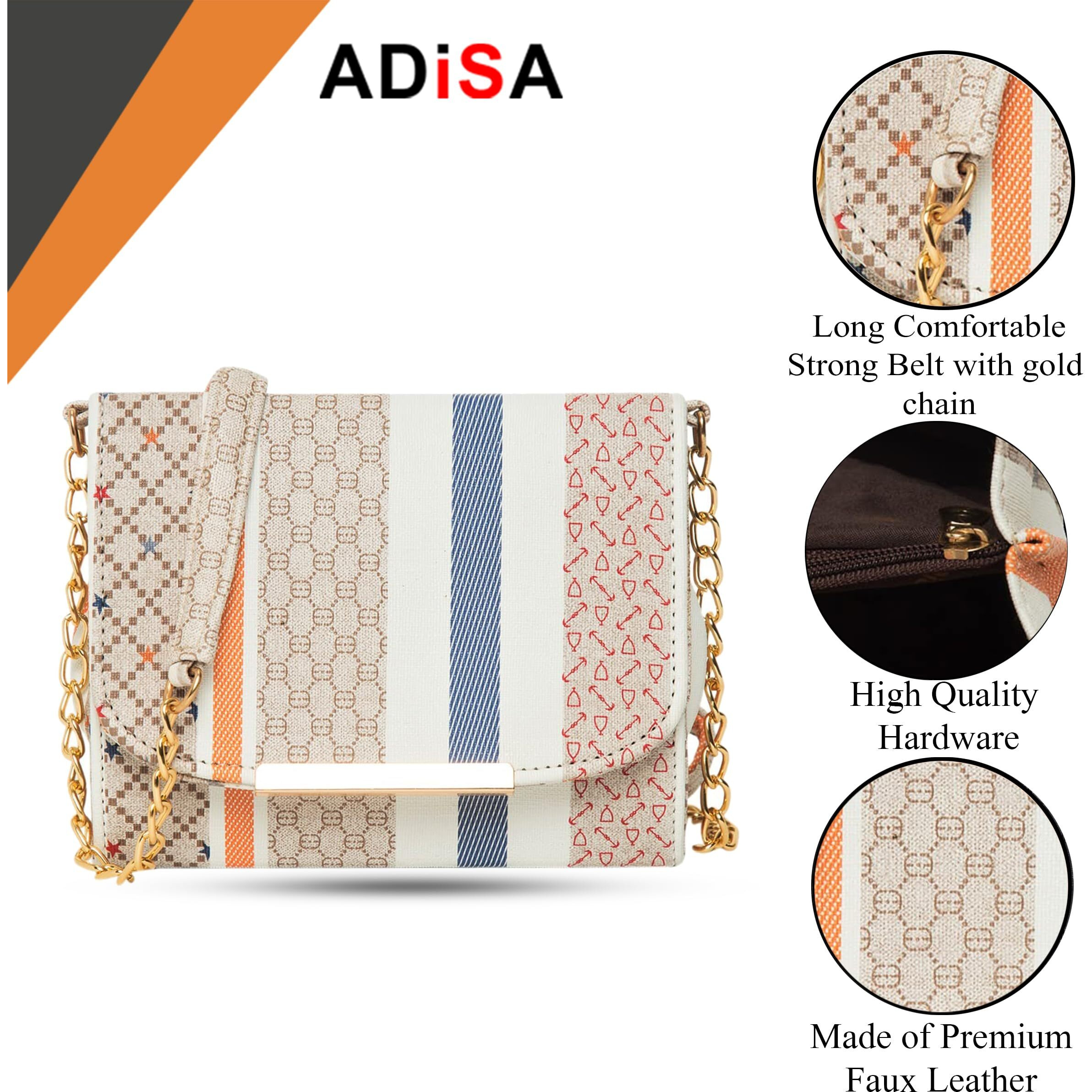 ADISA Women Girls Stripes Cross Body Sling Bag (SL5100-ORA_Orange)