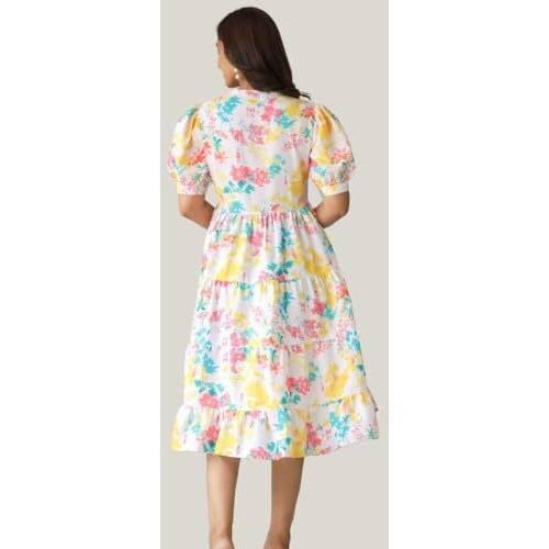 Leriya Fashion Midi Dress for Women | One Piece Dress for Women | Beach Dress for Women (Medium, Multicolor)