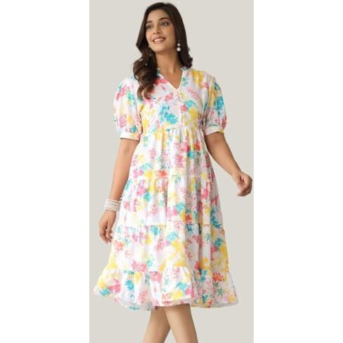 Leriya Fashion Midi Dress for Women | One Piece Dress for Women | Beach Dress for Women (Medium, Multicolor)