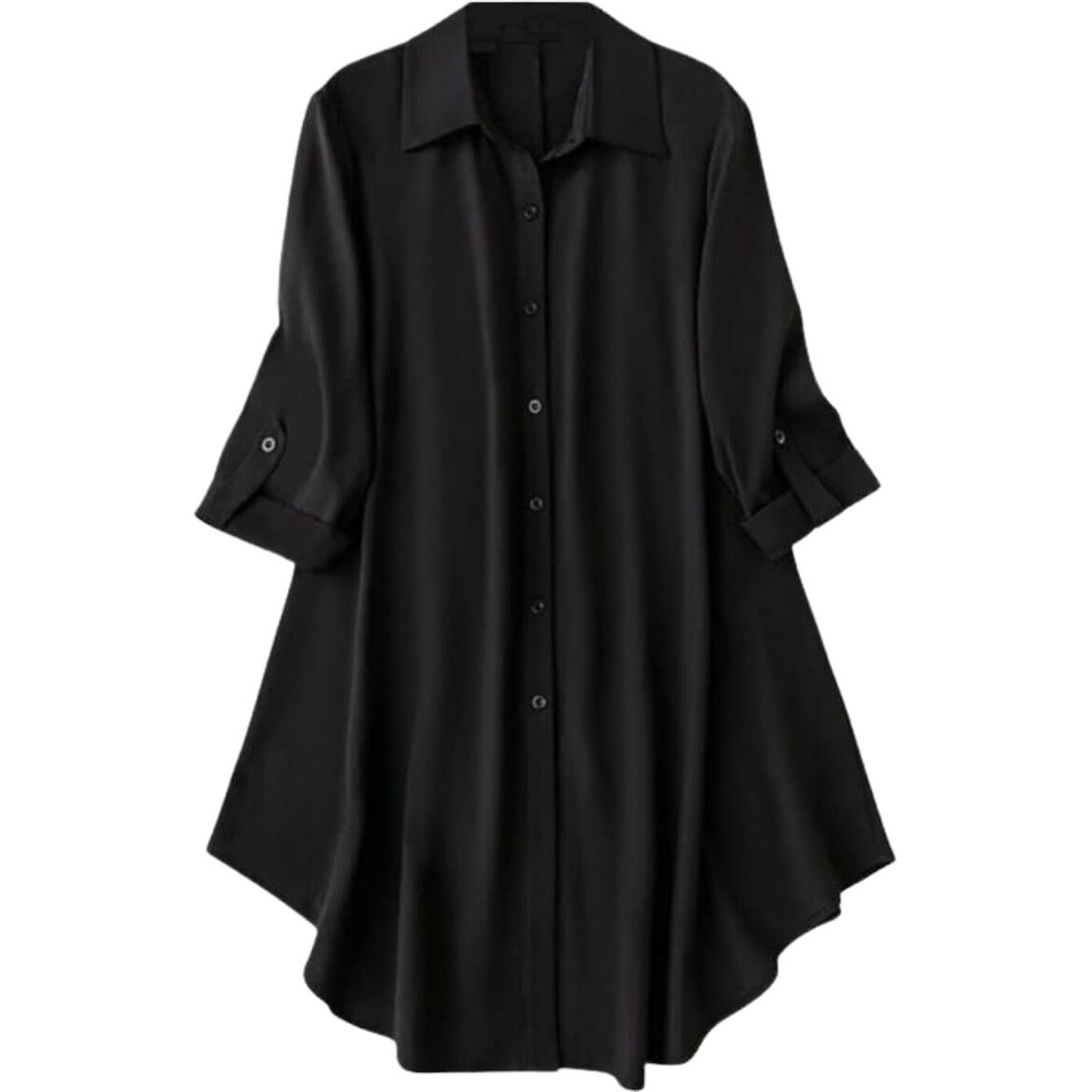 Leriya Fashion Western Dress || Rayon Solid Button Front Shirt Dress for Women || Roll Tab Sleeve & Collared Neck Flared Dress || Office || Summer Short Dresses for Women. (XX-Large, Black)