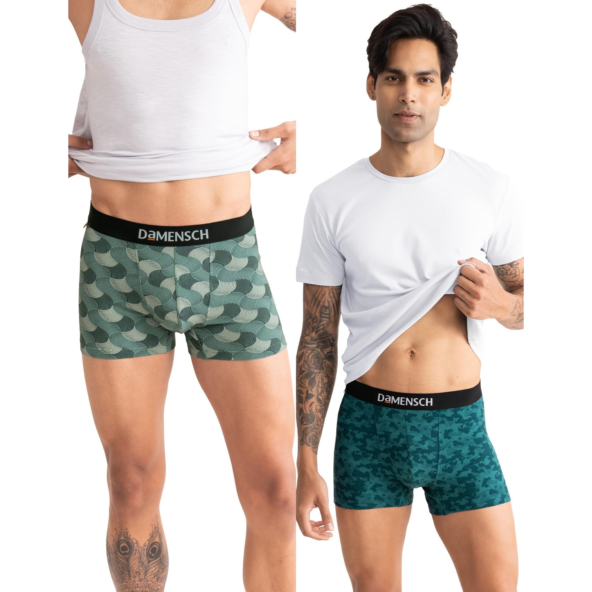 DAMENSCH Men's Regular Fit Cotton Trunks Pack of 2| Combed Cotton, Stretchy Fabric, Anti-Bacterial and Microfibre Waistband