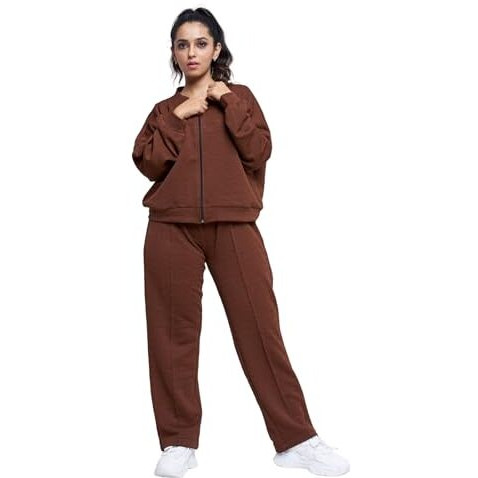 GRECIILOOKS Cotton Regular Woolen Co Ord Hoodie Set for Women Winter Wear | Full Sleeve (GL-W2070&TR1038_Brown